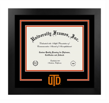 Logo Mat Frame in Manhattan Black with Black & Orange Mats for DOCUMENT: 8 1/2"H X 11"W  