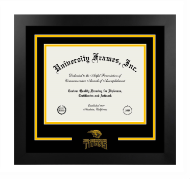 Logo Mat Frame in Manhattan Black with Black & Amber Mats for DOCUMENT: 8 1/2"H X 11"W  