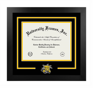 Logo Mat Frame in Manhattan Black with Black & Amber Mats for DOCUMENT: 8 1/2"H X 11"W  