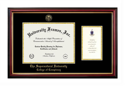 Diploma with Announcement Frame in Petite Mahogany with Gold Trim with Black & Gold Mats for DOCUMENT: 8 1/2"H X 11"W  ,  7"H X 4"W  