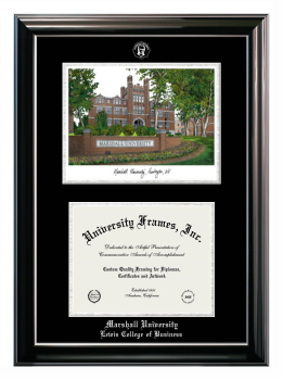 Double Opening with Campus Image (Stacked) Frame in Classic Ebony with Silver Trim with Black & Silver Mats for DOCUMENT: 8 1/2"H X 11"W  