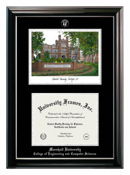 Double Opening with Campus Image (Stacked) Frame in Classic Ebony with Silver Trim with Black & Silver Mats for DOCUMENT: 8 1/2"H X 11"W  