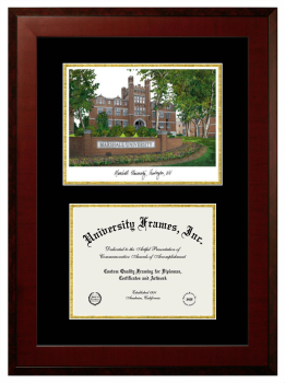 Double Opening with Campus Image (Unimprinted Mat) Frame in Honors Mahogany with Black & Gold Mats for DOCUMENT: 8 1/2"H X 11"W  