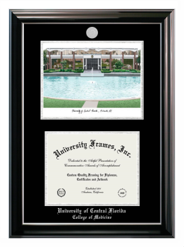 Double Opening with Campus Image (Stacked) Frame in Classic Ebony with Silver Trim with Black & Silver Mats for DOCUMENT: 8 1/2"H X 11"W  