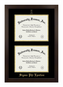 Double Degree (Stacked) Frame in Manhattan Espresso with Black & Gold Mats for DOCUMENT: 8 1/2"H X 11"W  , DOCUMENT: 8 1/2"H X 11"W  