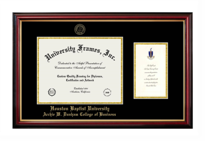 Diploma with Announcement Frame in Petite Mahogany with Gold Trim with Black & Gold Mats for DOCUMENT: 8 1/2"H X 11"W  ,  7"H X 4"W  