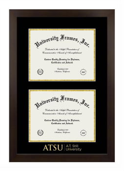 Double Degree (Stacked) Frame in Manhattan Espresso with Black & Gold Mats for DOCUMENT: 8 1/2"H X 11"W  , DOCUMENT: 8 1/2"H X 11"W  