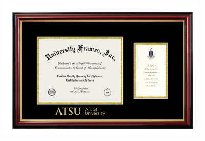 Diploma with Announcement Frame in Petite Mahogany with Gold Trim with Black & Gold Mats for DOCUMENT: 8 1/2"H X 11"W  ,  7"H X 4"W  