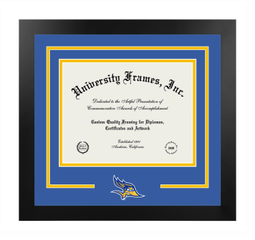 Logo Mat Frame in Manhattan Black with Royal Blue & Amber Mats for DOCUMENT: 8 1/2"H X 11"W  