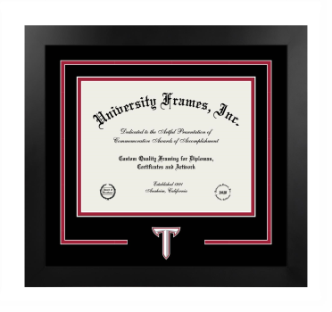 Logo Mat Frame in Manhattan Black with Black & Crimson Mats for DOCUMENT: 8 1/2"H X 11"W  