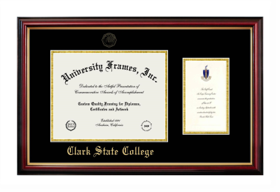 Diploma with Announcement Frame in Petite Mahogany with Gold Trim with Black & Gold Mats for DOCUMENT: 8 1/2"H X 11"W  ,  7"H X 4"W  