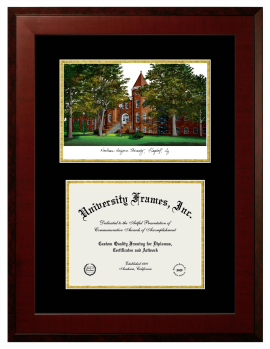 Double Opening with Campus Image (Unimprinted Mat) Frame in Honors Mahogany with Black & Gold Mats for DOCUMENT: 8 1/2"H X 11"W  