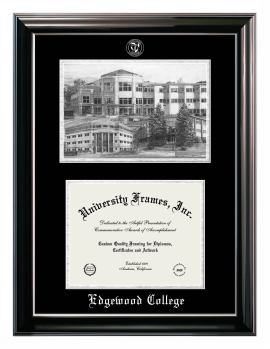 Double Opening with Campus Image (Stacked) Frame in Classic Ebony with Silver Trim with Black & Silver Mats for DOCUMENT: 8 1/2"H X 11"W  