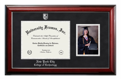 Diploma with 5 x 7 Portrait Frame in Classic Mahogany with Silver Trim with Black Suede & Silver Mats for DOCUMENT: 8 1/2"H X 11"W  