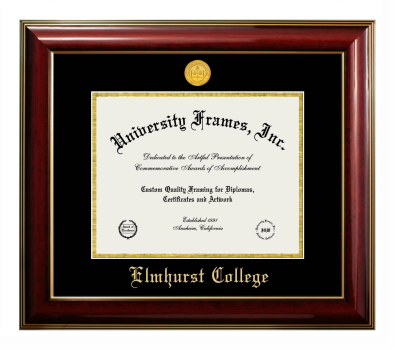 Elmhurst College Diploma Frame in Classic Mahogany with Gold Trim with Black & Gold Mats for DOCUMENT: 8 1/2"H X 11"W  