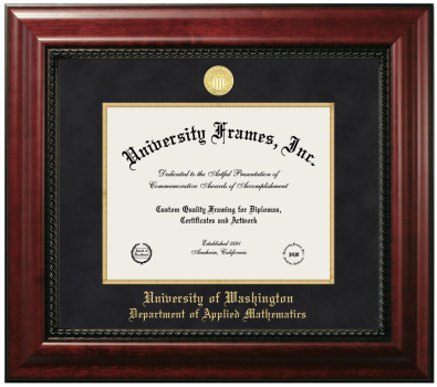 University of Washington Department of Applied Mathematics Diploma Frame in Executive with Gold Fillet with Black Suede Mat for DOCUMENT: 8 1/2"H X 11"W  