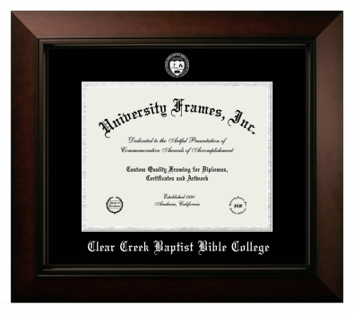 Clear Creek Baptist Bible College Diploma Frame in Legacy Black Cherry with Black & Silver Mats for DOCUMENT: 8 1/2"H X 11"W  