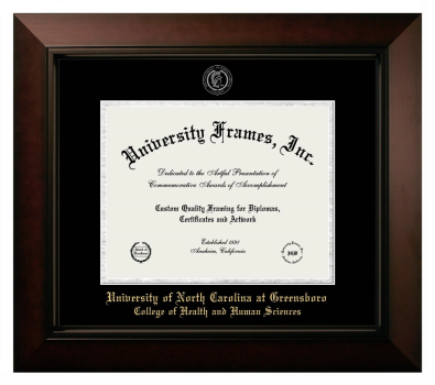 University of North Carolina at Greensboro College of Health and Human Sciences Diploma Frame in Legacy Black Cherry with Black & Silver Mats for DOCUMENT: 8 1/2"H X 11"W  