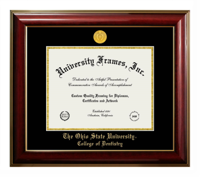 Diploma Frame in Classic Mahogany with Gold Trim with Black & Gold Mats for DOCUMENT: 8 1/2"H X 11"W  