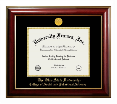 Diploma Frame in Classic Mahogany with Gold Trim with Black & Gold Mats for DOCUMENT: 8 1/2"H X 11"W  