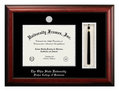 Diploma with Tassel Box Frame in Satin Mahogany with Black & Silver Mats for DOCUMENT: 8 1/2"H X 11"W  