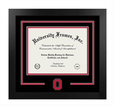 Logo Mat Frame in Manhattan Black with Black & Red Mats for DOCUMENT: 8 1/2"H X 11"W  