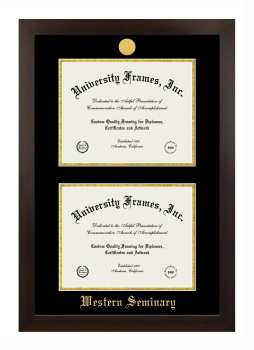 Double Degree (Stacked) Frame in Manhattan Espresso with Black & Gold Mats for DOCUMENT: 8 1/2"H X 11"W  , DOCUMENT: 8 1/2"H X 11"W  