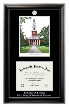 Double Opening with Campus Image (Stacked) Frame in Classic Ebony with Silver Trim with Black & Silver Mats for DOCUMENT: 8 1/2"H X 11"W  