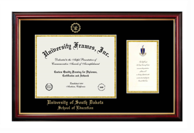 Diploma with Announcement Frame in Petite Mahogany with Gold Trim with Black & Gold Mats for DOCUMENT: 8 1/2"H X 11"W  ,  7"H X 4"W  