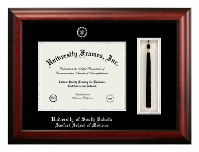 Diploma with Tassel Box Frame in Satin Mahogany with Black & Silver Mats for DOCUMENT: 8 1/2"H X 11"W  