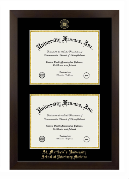 Double Degree (Stacked) Frame in Manhattan Espresso with Black & Gold Mats for DOCUMENT: 8 1/2"H X 11"W  , DOCUMENT: 8 1/2"H X 11"W  