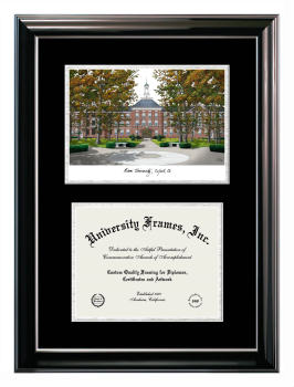 Double Opening with Campus Image (Stacked) Frame in Classic Ebony with Silver Trim with Black & Silver Mats for DOCUMENT: 8 1/2"H X 11"W  