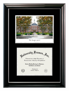 Miami University Double Opening with Campus Image (Stacked) Frame in Classic Ebony with Silver Trim with Black & Silver Mats for DOCUMENT: 8 1/2"H X 11"W  