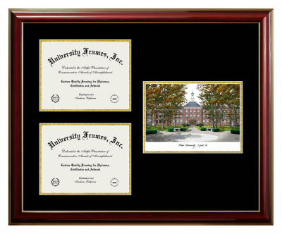 Triple Opening with Campus Image Frame in Classic Mahogany with Gold Trim with Black & Gold Mats for DOCUMENT: 8 1/2"H X 11"W  , DOCUMENT: 8 1/2"H X 11"W  