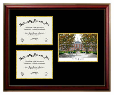 Miami University Triple Opening with Campus Image Frame in Classic Mahogany with Gold Trim with Black & Gold Mats for DOCUMENT: 8 1/2"H X 11"W  , DOCUMENT: 8 1/2"H X 11"W  