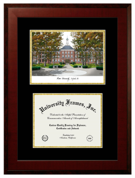 Double Opening with Campus Image (Unimprinted Mat) Frame in Honors Mahogany with Black & Gold Mats for DOCUMENT: 8 1/2"H X 11"W  