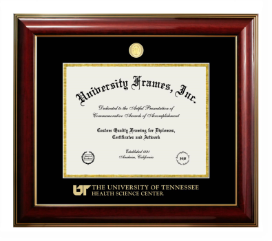 Diploma Frame in Classic Mahogany with Gold Trim with Black & Gold Mats for DOCUMENT: 8 1/2"H X 11"W  