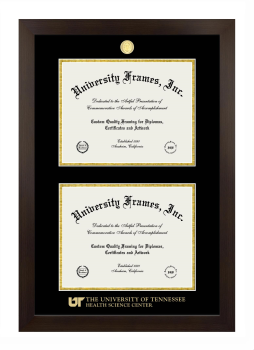 Double Degree (Stacked) Frame in Manhattan Espresso with Black & Gold Mats for DOCUMENT: 8 1/2"H X 11"W  , DOCUMENT: 8 1/2"H X 11"W  