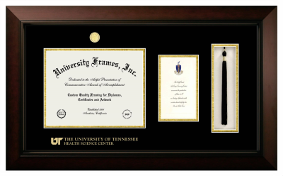 Diploma with Announcement & Tassel Box Frame in Legacy Black Cherry with Black & Gold Mats for DOCUMENT: 8 1/2"H X 11"W  ,  7"H X 4"W  