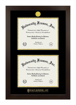 Double Degree (Stacked) Frame in Manhattan Espresso with Black & Gold Mats for DOCUMENT: 8 1/2"H X 11"W  , DOCUMENT: 8 1/2"H X 11"W  