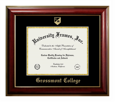 Grossmont College Diploma Frame in Classic Mahogany with Gold Trim with Black & Gold Mats for DOCUMENT: 8 1/2"H X 11"W  