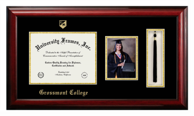 Diploma with 5 x 7 Portrait & Tassel Box Frame in Classic Mahogany with Black & Gold Mats for DOCUMENT: 8 1/2"H X 11"W  