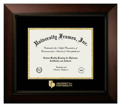 University of Portsmouth Diploma Frame in Legacy Black Cherry with Black & Gold Mats for DOCUMENT: 8 1/2"H X 11"W  