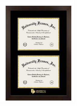 Double Degree (Stacked) Frame in Manhattan Espresso with Black & Gold Mats for DOCUMENT: 8 1/2"H X 11"W  , DOCUMENT: 8 1/2"H X 11"W  