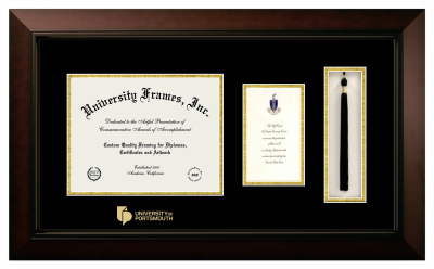 Diploma with Announcement & Tassel Box Frame in Legacy Black Cherry with Black & Gold Mats for DOCUMENT: 8 1/2"H X 11"W  ,  7"H X 4"W  