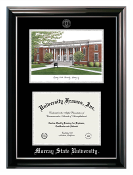 Double Opening with Campus Image (Stacked) Frame in Classic Ebony with Silver Trim with Black & Silver Mats for DOCUMENT: 8 1/2"H X 11"W  