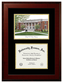 Double Opening with Campus Image (Unimprinted Mat) Frame in Honors Mahogany with Black & Gold Mats for DOCUMENT: 8 1/2"H X 11"W  