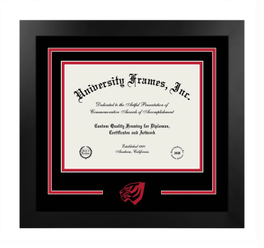 Logo Mat Frame in Manhattan Black with Black & Red Mats for DOCUMENT: 8 1/2"H X 11"W  