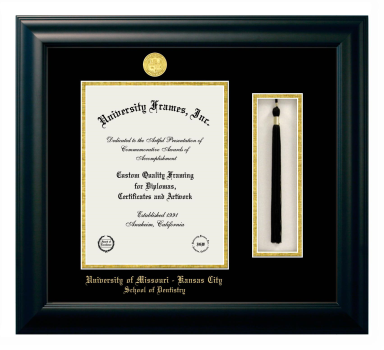 University of Missouri - Kansas City School of Dentistry Diploma with Tassel Box Frame in Satin Black with Black & Gold Mats for  11"H X 8 1/2"W  