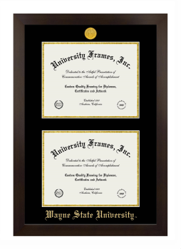 Double Degree (Stacked) Frame in Manhattan Espresso with Black & Gold Mats for DOCUMENT: 8 1/2"H X 11"W  , DOCUMENT: 8 1/2"H X 11"W  